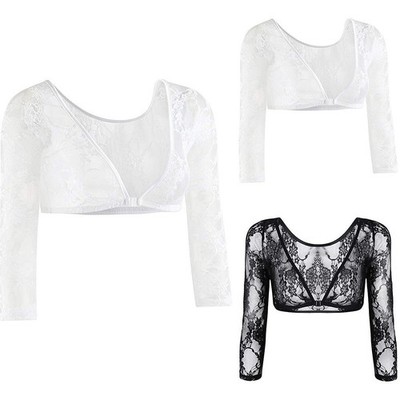 Women's Seamless Mesh Lace Crop Tops Sheer and Sexy with Shaping Effect