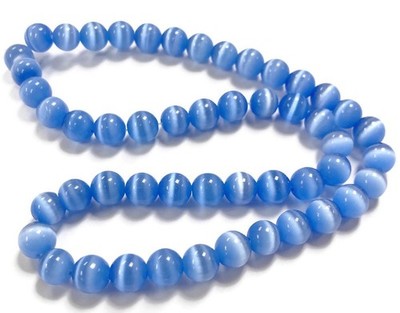 50 Cat's Eye Fiber Optic Glass Muted Light Sapphire 8mm. Smooth Round Beads 2576