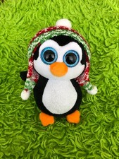 TY Beanie Boos Penelope Penguin 6" Plush Christmas Knit Hat Glitter Blue Eyes