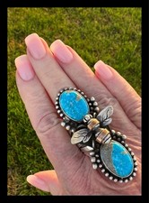 NAVAJO TURQUOISE ~TWO STONE~🐝 BEE ~RING ~RUSSELL SAM