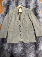 Pendleton Tweed Virgin Wool Herringbone Blazer 42 Gray Beige Elbow Patches Men