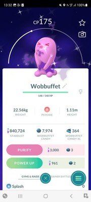 SHINY  PURIFIED TEAM ROCKET WOBBUFFET!!! - PKMN GO!!! - NON REGISTERED!!!