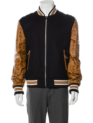 Letterman Stadium MCM Logo Black and tan Varsity Jacket