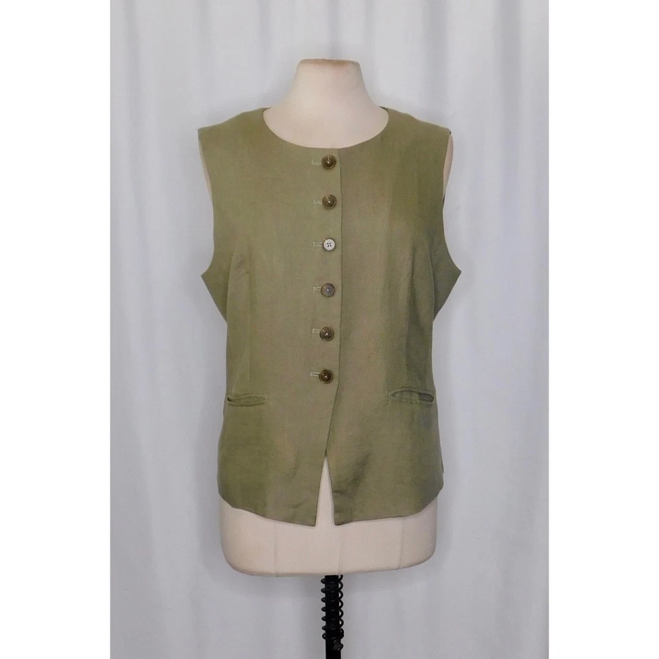 ¡¡NUEVO CON ETIQUETAS!! J. CREW Chaleco Corte Top Lino Botones Polvoriento Fatiga Marrón Talla 14 Foto 2 de 4