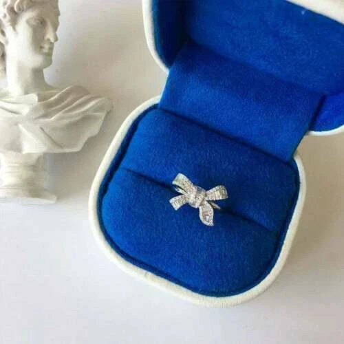 2Ct Lab Created Diamond Bow Style Wedding Ring 14K White Gold Finish - Image 2 of 3