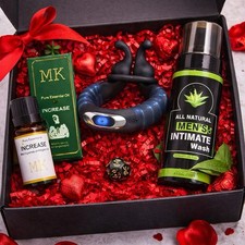 Pre-Valentine  s Day Men  s Intimate Gift Set: Penis Ring, Oil, And Intimate Wash
