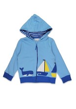 Toby Tiger Bio-Baumwoll Kinder Sweatjacke mit Kapuze und Segelboot-Applikation
