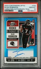 2023 Contenders Optic Bijan Robinson #103 Variation Auto Teal Rookie /75 PSA 10