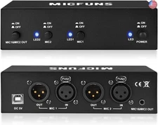 MC2 2 Channel 48V Phantom Power Supply with 3.5mm Audio Cable to Connect Audio