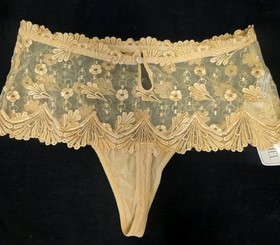 Lise Charmel France Vintage Lace Thong Yellow Panties- Medium