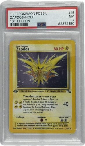 1st Edition Zapdos Holo 15/62 PSA 7 NM 1999 Pokemon Fossil Set