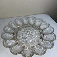 Indiana Glass DEVILED EGG Tray Platter Plate Hobnail Clear 15 Spot 11”