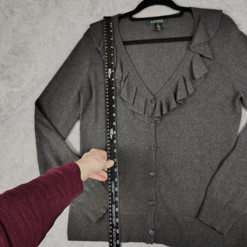 Suéter L Ralph Lauren Cashmere Seda Mujer M Gris Cárdigan Abotonado Victoriano Foto 2 de 4