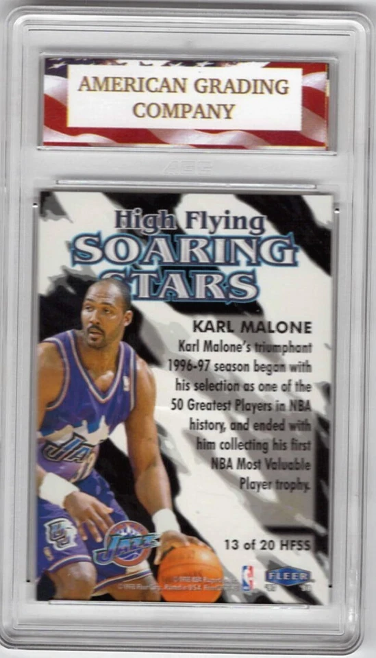1997 Fleer #13 Karl Malone Soaring Stars AGC 10 Gem Mint Utah Jazz - Image 2 of 2