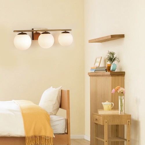 Farmhouse Bathroom Vanity Wall Light Fixture Industrial Rustic Milk White & Gold - Picture 2 of 22