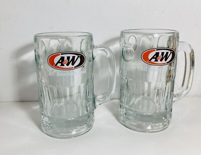 Vintage A&W Restaurant Glass Root Beer Mugs 6  Set Of 2 EUC