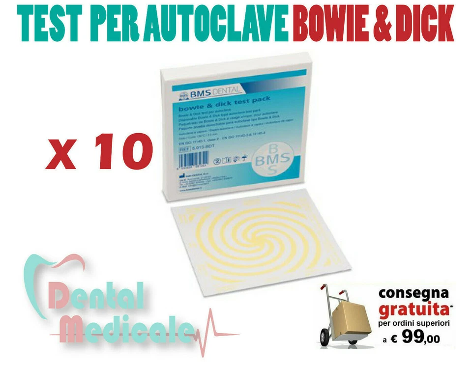BMS DENTAL TEST PER AUTOCLAVE BOWIE & DICK X 10, STERILIZZAZIONE, MEDICO, DENTISTA