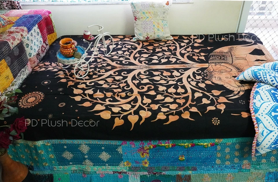 Corante de gravata elefante tapeçaria dupla vida na árvore hippie tapeçarias tampa de mesa boêmia - Imagem 4 de 4