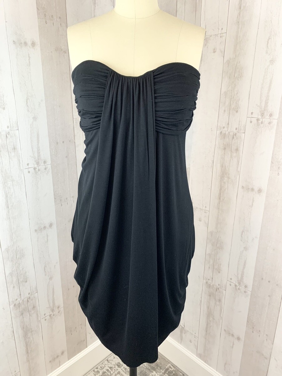 Vintage 1980s Strapless DRESS Jet Black Stretch Travel Beach Jersey Knit 36B
