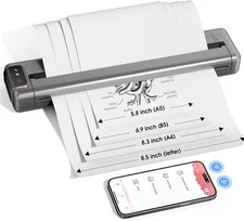 Portable Wireless Q302 Printer, Inkless Thermal Transfer, Letter/A4/A5/B5 GREY