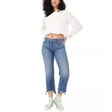 Free People We The Free 25 Women  s Maggie Mid-Rise Straight-Leg Jeans Fray Hem