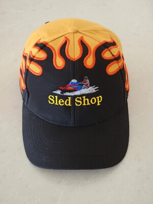    Vintage Snowmobile SLED SHOP Flamed Embroidered Strapback Hat UNWORN!!
