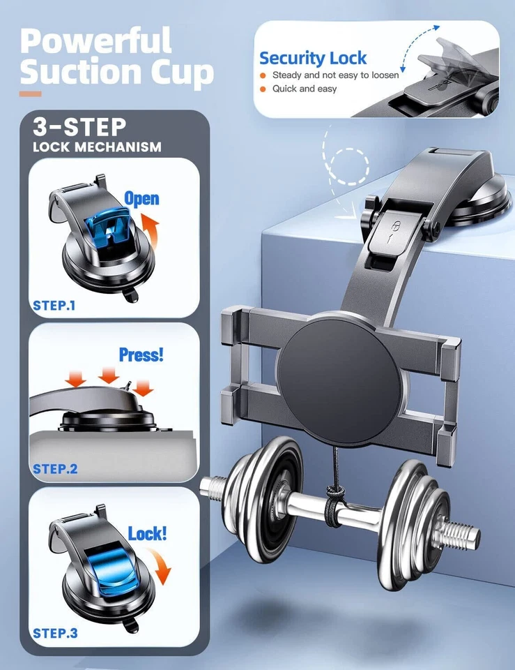 Ipad Holder, Dashboard Tablet Holder for Car Suction Cup Tablet Car Mount Black - Image 4 of 4
