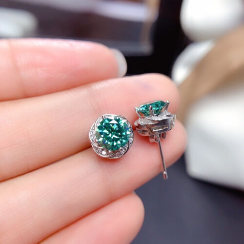 NEW Mix White Topaz Gems Round Cut Blue Green Moissanite Women Stud Earrings - Picture 1 of 6