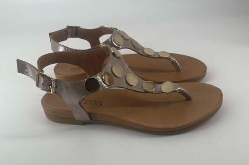 Kuzey-Shoes Damen Leder Silber Zehentrenner Zehensandale Zehensteg Sandalen - Bild 5 von 5