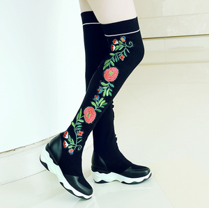 New womens stretch stovepipe wool over the knee boots national embroidery shoes New womens stretch stovepipe wool over the knee boots national embroidery shoes