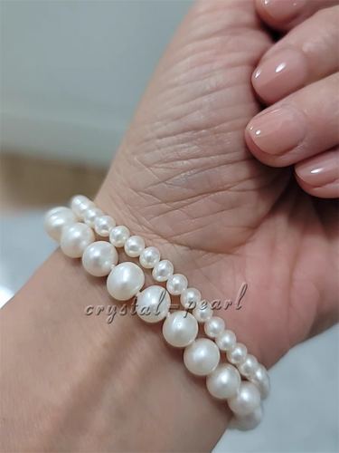 2 ROWS AAA 7-8MM NATURAL AKOYA WHITE PEARL BRACELET 14k CLASP 7.5-8 INCH - Picture 2 of 3