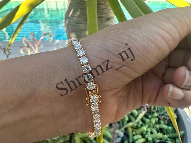 9.30Ct Round Cut Sparkling Natural Diamond Tennis Bracelet 14k Yellow Gold