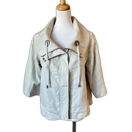 Linen Beige Jacket Size 8 Willi Smith Full Zip Drawstring - 第 1/7 張圖片