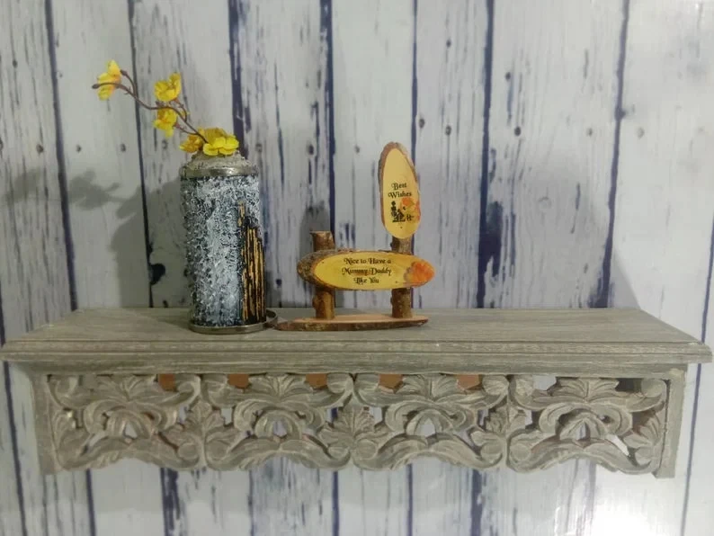 Antique Hand Carved Wall Shelf/Wood Carving Wall Wall Shelf Bracket Wood/White - Image 2 of 4