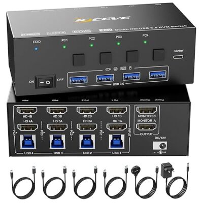 KVM Switch 4 Computer 2 Monitore, 8K@60Hz, 4K@144 Hz USB 3.0 HDMI KVM-Umsc