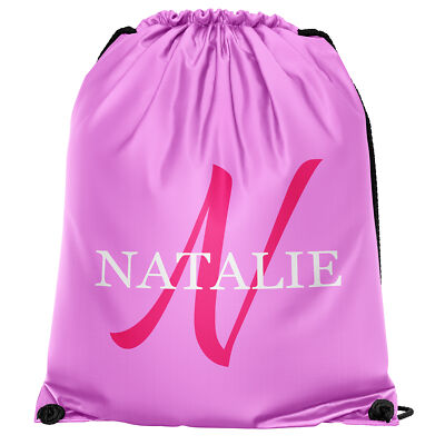 Personalised Name and Pink Initial Drawstring Bag Back to School Girl PE  UK