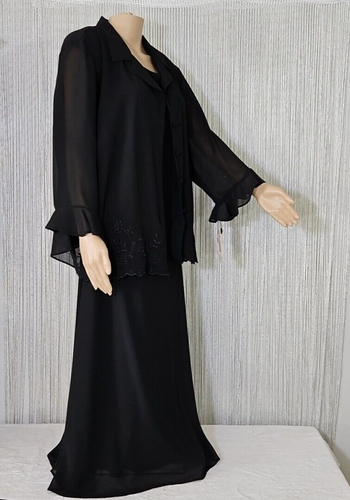 Studio I - Maxi Length 2 Piece Black Dress with Button Up Blouse Size 20W