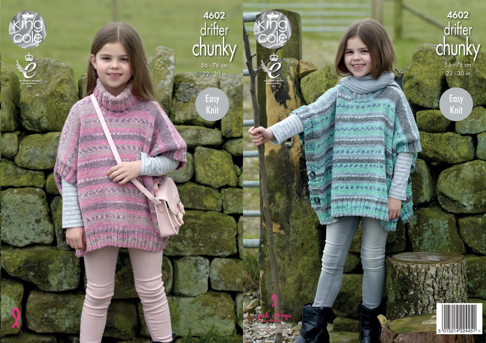 King Cole 4602 Knitting Pattern Girls Easy Knit Ponchos in Drifter Chunky