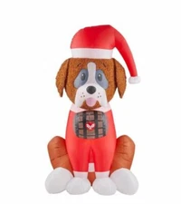 New! Gemmy Airblown 6 ft. Height Inflatable Fuzzy Dog with Barrel Christmas