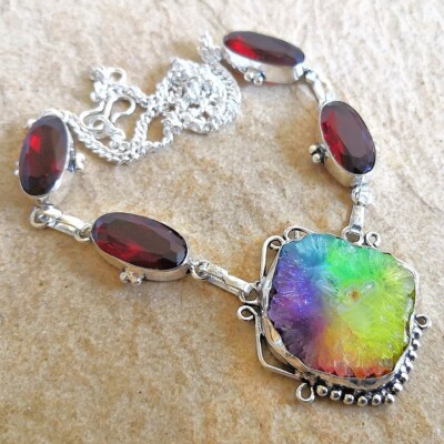 Collier Solaire Quartz Naturel Argent 925 – 19,5 Pouces, Fait Main, Unique #H00062