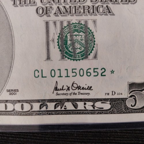 5 $ cinq dollars 2001 ⭐ étoile⭐ L12 San Francisco District CL01150652 * Crisp GEM CU
