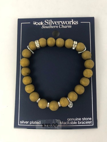 Belk Silverworks Bracelet Silver Plated Charm Genuine Matte Stones Stretch - Photo 1 sur 7