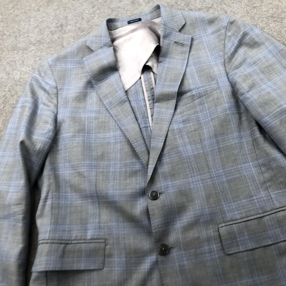 Peter Millar Jacket Mens 42R Gray Blue Plaid Wool Silk Linen Sport Coat Blazer - Image 3 of 4