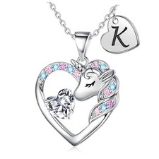 Christmas Gifts for Grandkidsids - Colorful CZ Heart Initial Unicorn Silver K