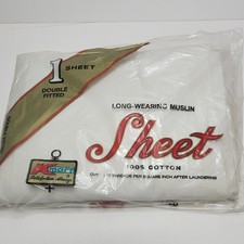 Kmart 1 White Double Fitted 100% Cotton Sheet New Old Stock NOS Made In USA