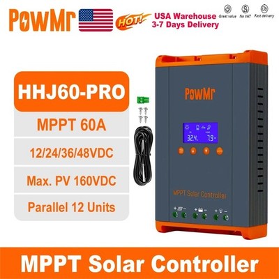 PowMr USA 60A MPPT Solar Charge Controller 12V-48V LiFePO4 Battery 160VDC PV