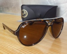 Ray-Ban RB 4125 Gatti 5000 710/57 Tartaruga Polarizzata Lente Marrone-Eccellente.Vtg+Custodia/RR