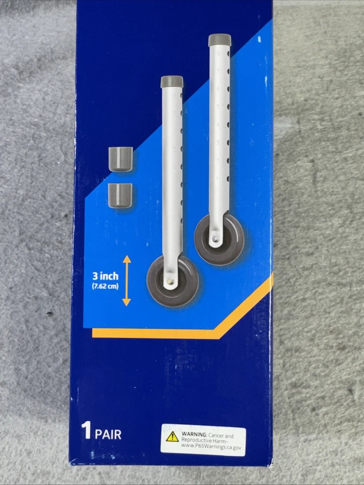 Колеса Medline Walker 3 дюйма со скользящими колпачками трубки 1 дюйм новые в коробке - Изображение 3 из 4