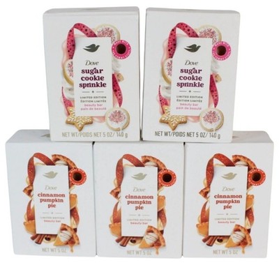 Dove Holiday Treats Beauty Bar Soap 5 Pack Cinnamon Pumpkin Pie Sugar Cookie 5oz