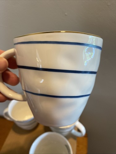 Juego de 4 tazas de postre Lenox Blue Bay etiquetas nuevas azul blanco a rayas borde dorado - Imagen 2 de 10